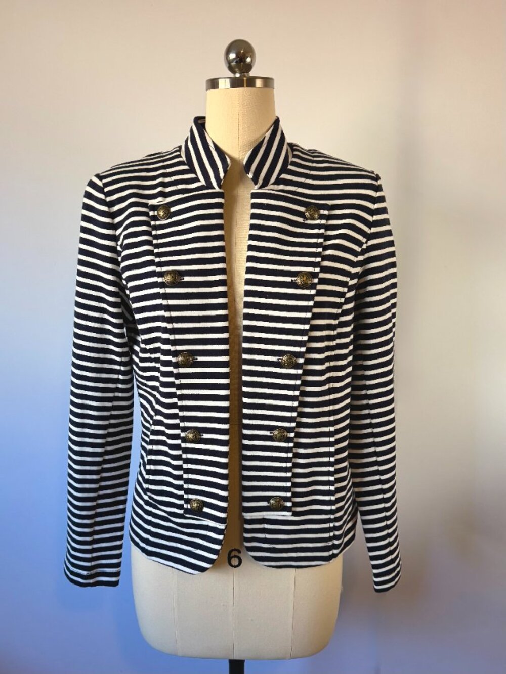 Tommy Hilfiger Womens Blue Striped Military-Styled Blazer - Size M
